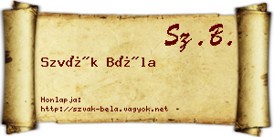 Szvák Béla névjegykártya